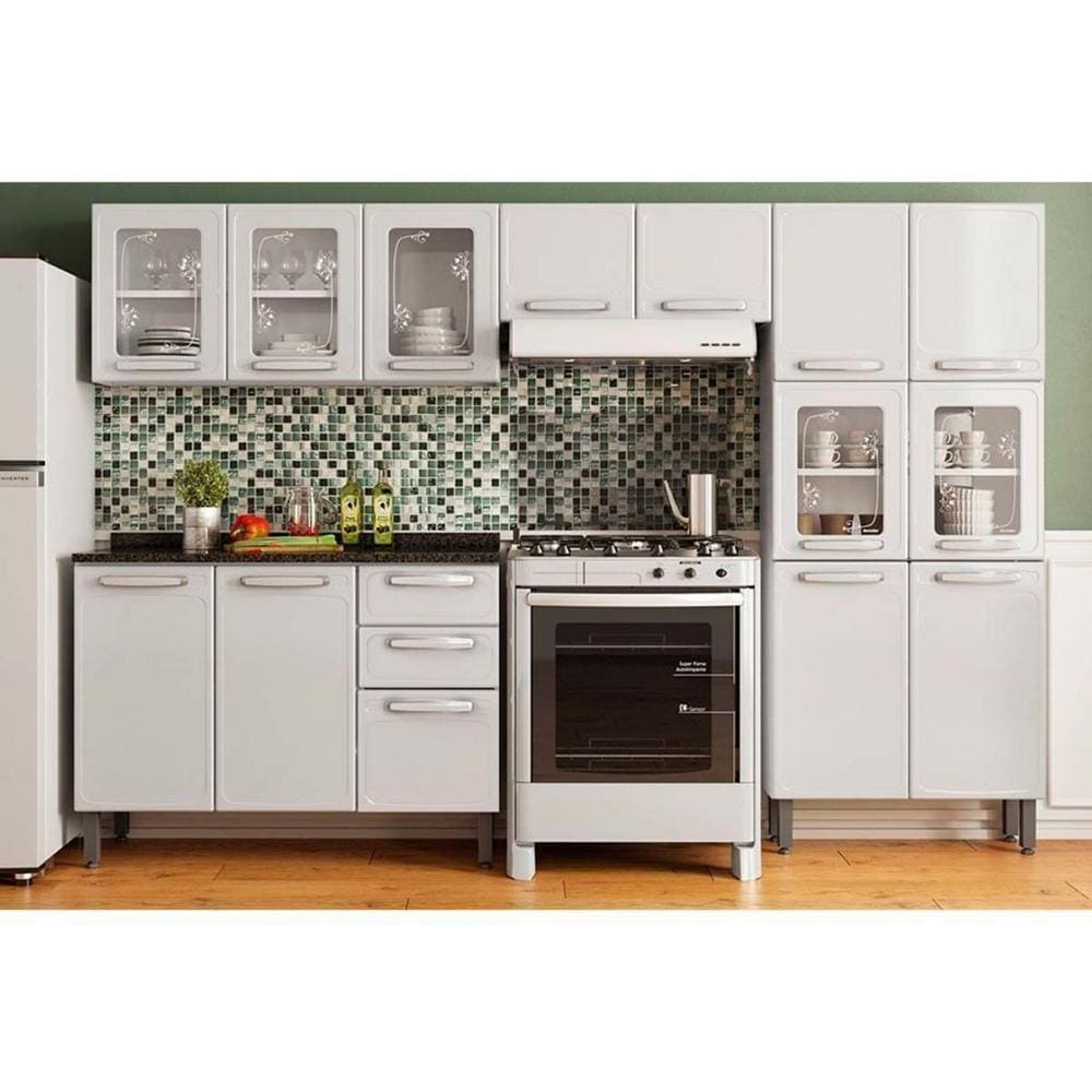 Cozinha Modulada Completa Evidence 4pçs (2 Armários 1 Balcão 1 Paneleiro) C4P57 Branco - Bertolini