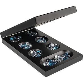 Jogo clássico Mancala com tábua de madeira e pedras de vidro, maiores de 8 anos