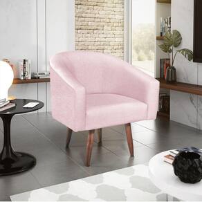 Poltrona Decorativa Luiza Pés Palito Suede Rosa Bebê
