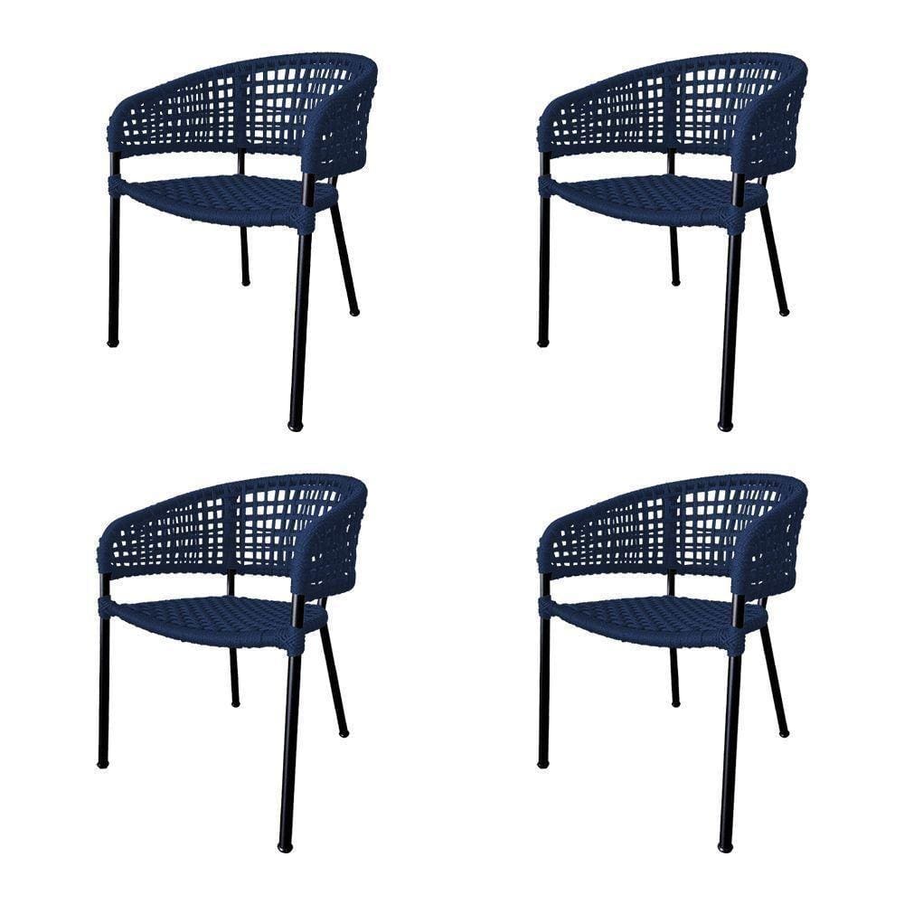 Kit 4 Cadeiras Sol Corda Náutica Base Em Alumínio Preto-azul Marinho - Cor: Azul