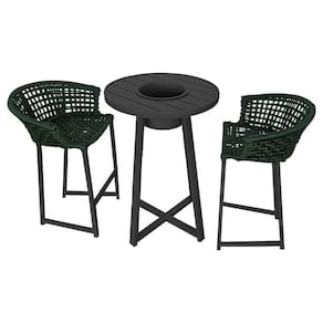 Conjunto Bistrô Champanheira Tampo Ripado E 2 Banquetas Reis Corda Náutica Verde Musgo - Cor: Verde