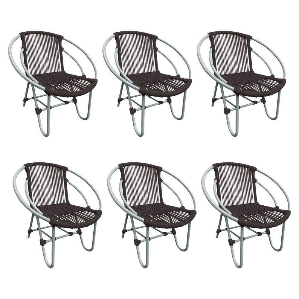Kit 6 Cadeiras Decorativa Julia Em Corda Náutica E Base Em Alumínio Cinza- Marrom - Cor: Marrom