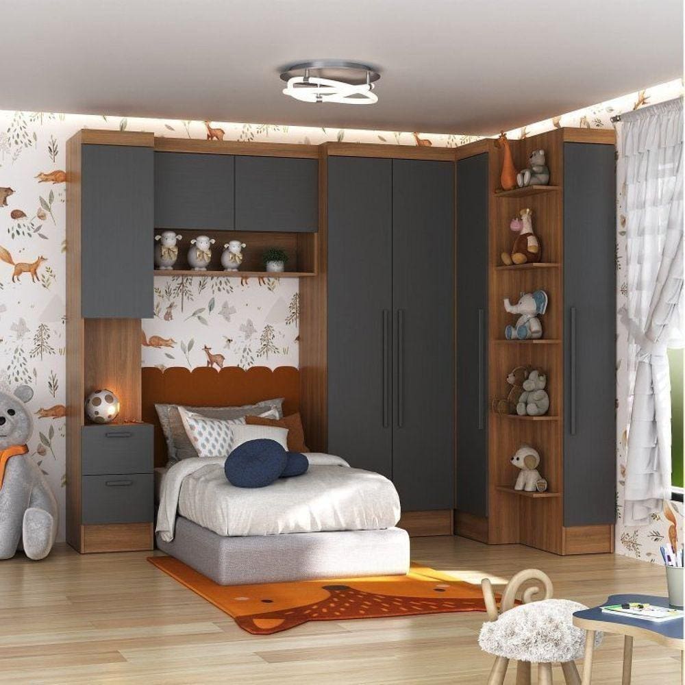 Quarto Infantil Completo 5 Peças Ella Espresso Móveis Nogal/Grafite