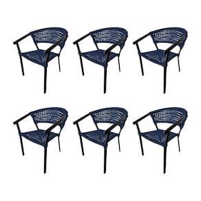 Kit 6 Cadeiras Sofia Corda Náutica Base Em Alumínio Preto-azul Marinho - Cor: Azul