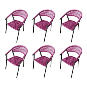Kit 6 Cadeiras Decorativa Joana Em Corda Náutica E Base Em Alumínio Preta- Rosa - Cor: Rosa