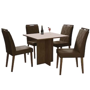 Mesa de Jantar Los Angeles 120x80cm com 4 Cadeiras Minas Plac Cor Canela Off White com Tecido Marrom
