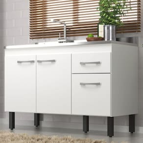Balcão de Cozinha sem Tampo Monaco 2 Portas e 2 Gavetas Branco