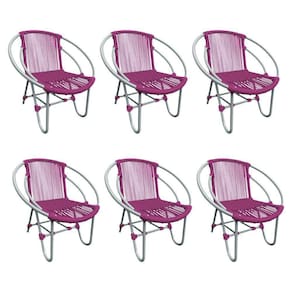 Kit 6 Cadeiras Decorativa Julia Em Corda Náutica E Base Em Alumínio Cinza- Rosa - Cor: Rosa