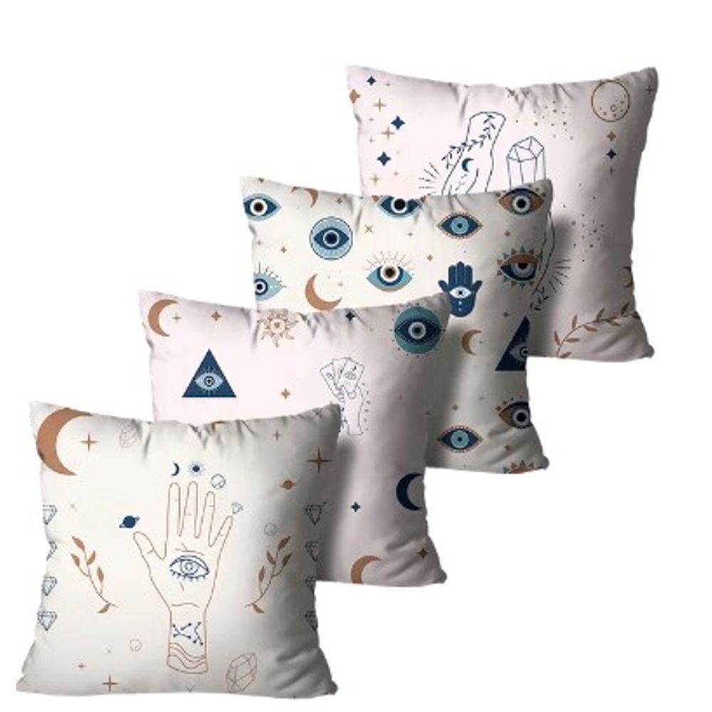 Kit com 4 Capas de Almofadas Decorativas Boho Bege e Rosa Claro - 45x45cm