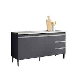 Balcão Cozinha Andréia Pia 160 cm Com Pés 3 Portas 3 Gavetas Cz - AJL Móveis