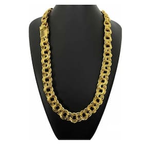 Corrente Luxo 18mm Friso Triplo Banhado A Ouro Elos Soldados