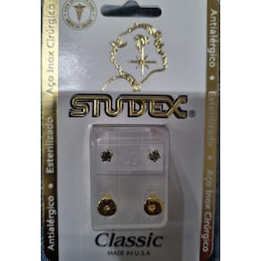 Brinco Studex Classic 4Mm Tiffany Azul Medio Dourado