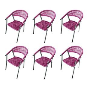 Kit 6 Cadeiras Decorativa Joana Em Corda Náutica E Base Em Alumínio Cinza- Rosa - Cor: Rosa