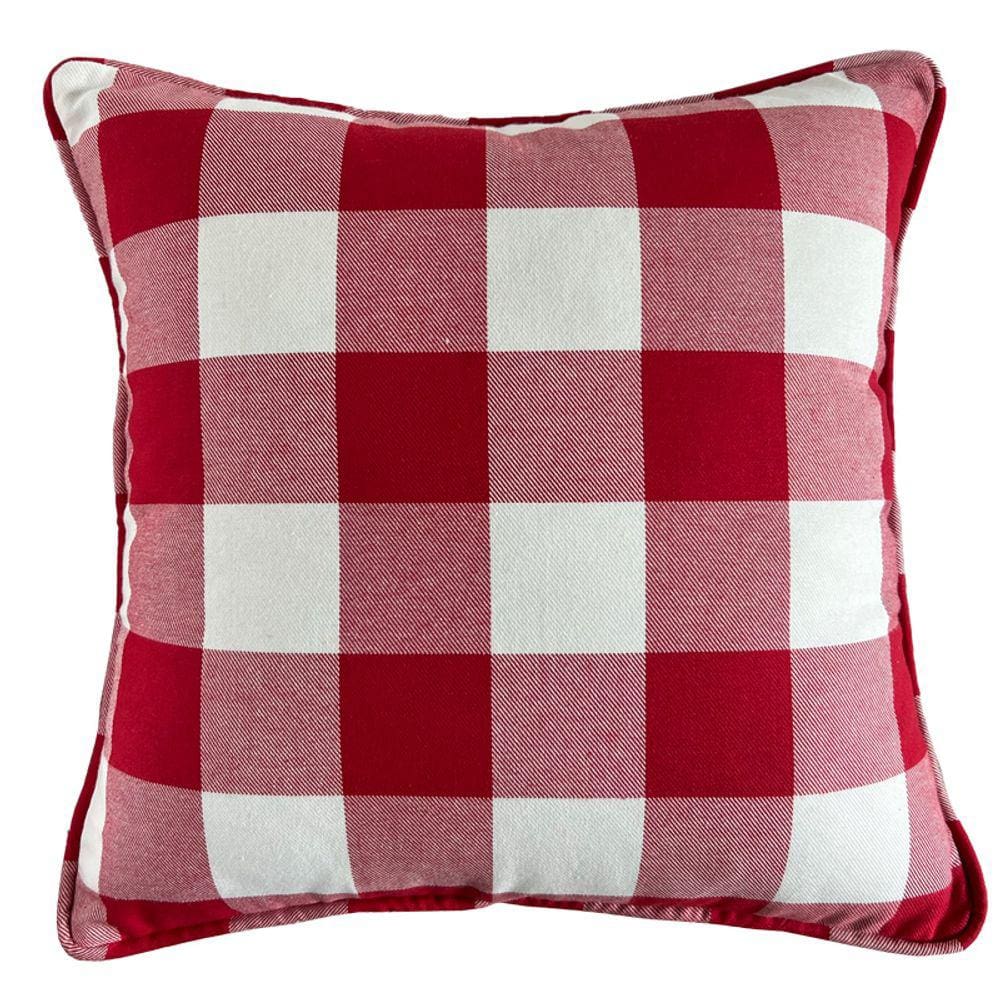 CAPA DE ALMOFADA XADREZ VERMELHO COM VIÉS 50x50
