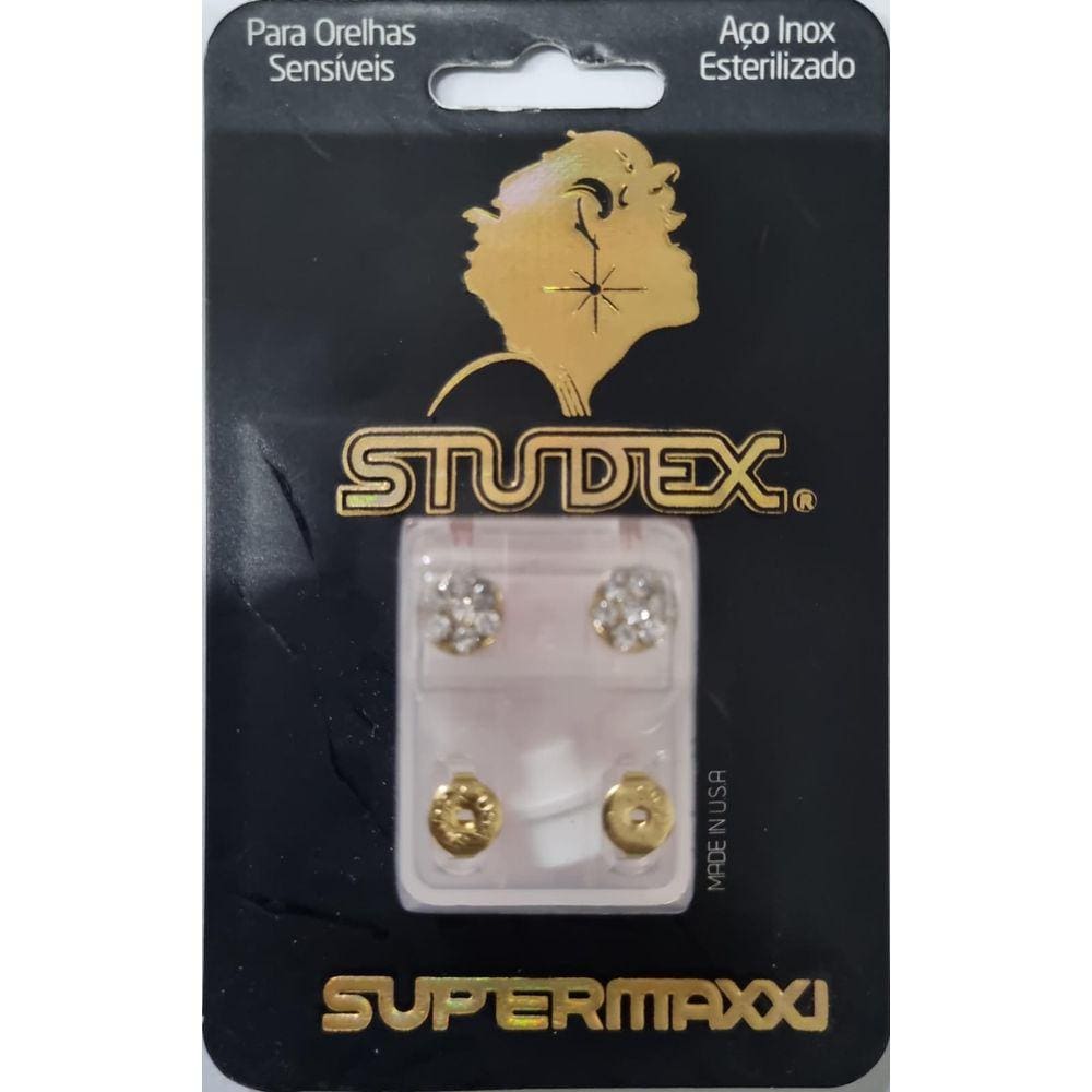 Brinco Studex Supermaxxi Dourado Flor Cristal Ld66004y