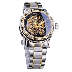 Relógio masculino Steampunk Skeleton Diamond Carving Relógio de pulso mecânico Relógio neutro