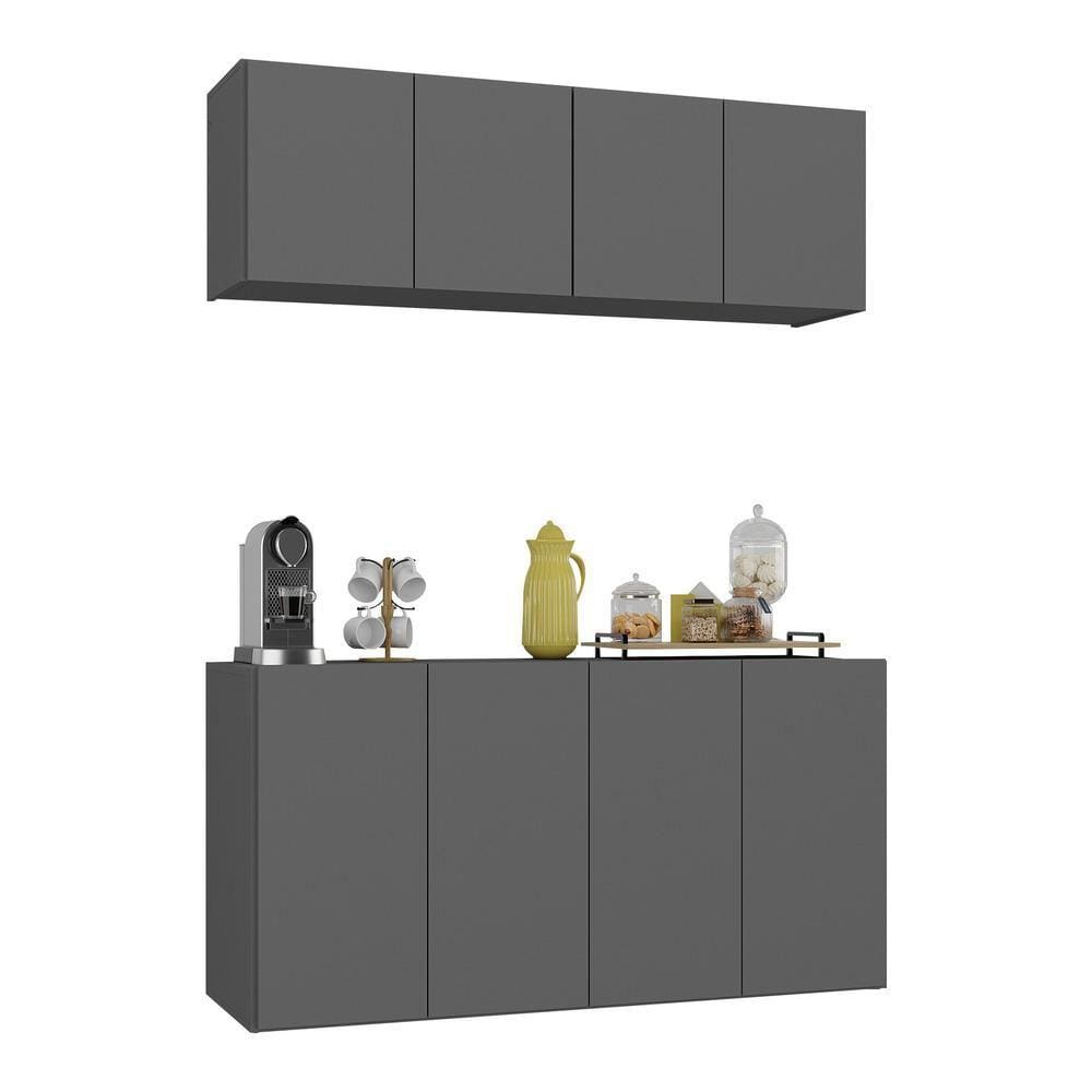 Kit Aparador Buffet com Armário Aéreo 4 Portas Cantinho do Café Multimóveis MP1074