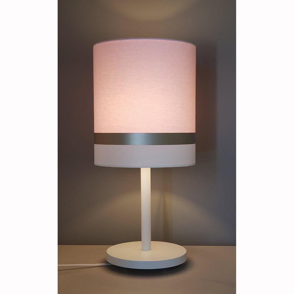 Abajur de Mesa 1 Foco 15w 5711 Faixa Dupla Tom Luz Iluminação Rosa-bebê/Bronze/Branco