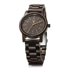 Relógio de madeira Uwood l feito à mão de 40 mm unissex, caixa e pulseira ajustável