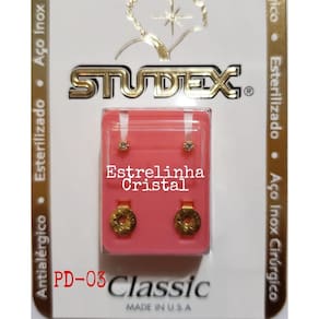 Brinco Studex Classic 2Mm Tiffany Cristal Pequeno Dourado