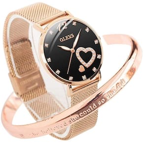 Conjunto de relógios luminosos impermeáveis à prova d`água de quartzo OLEVS com pulseira de malha de ouro rosa