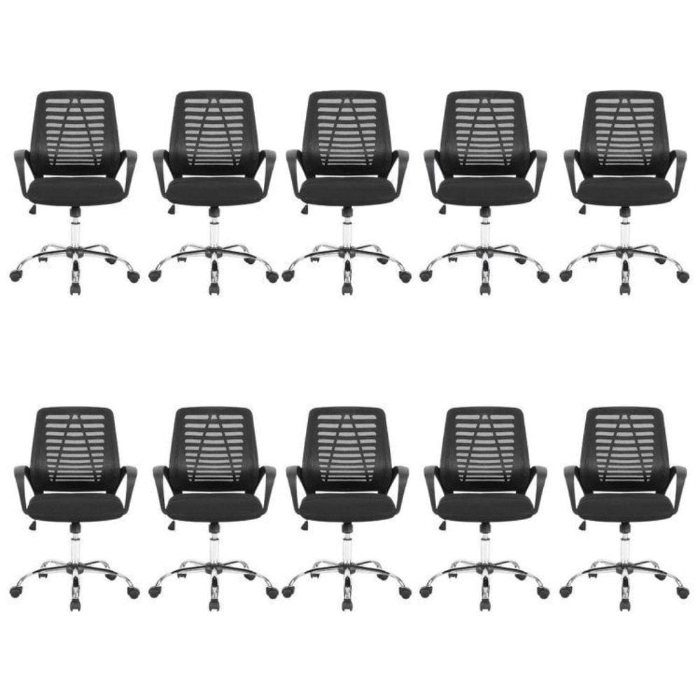 Kit 10 Cadeiras para Escritório Diretor Tela Mesh Toronto Preto