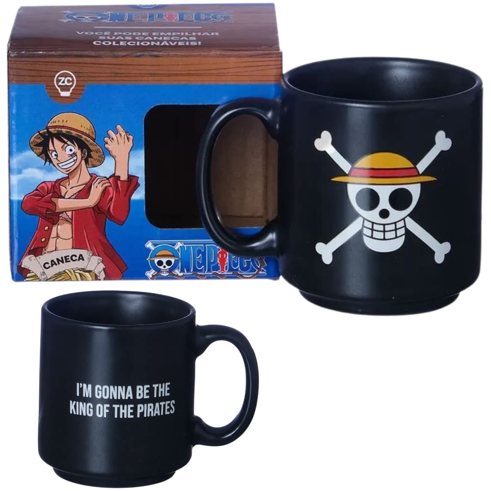 Mini Caneca Caveira Chapéu De Palha Luffy Empilhável Café Expresso Cerâmica 100ML Oficial One Piece