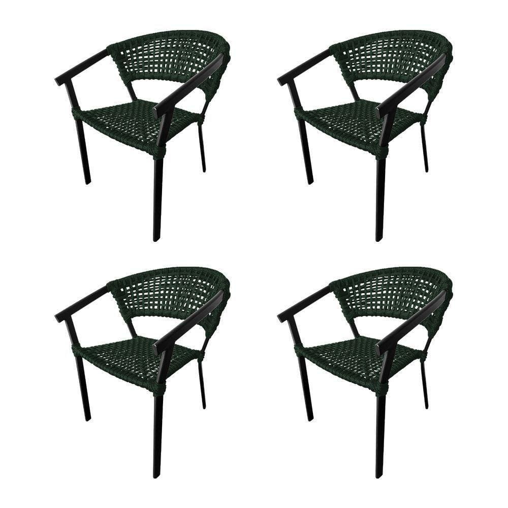 Kit 4 Cadeiras Sofia Corda Náutica Base Em Alumínio Preto-verde Musgo - Cor: Verde
