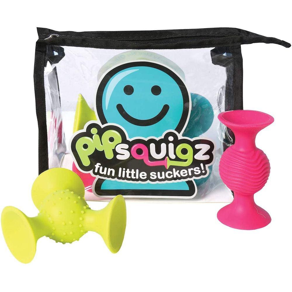Conjunto PipSquigz de 6 peças com bolsa de armazenamento — conjunto de construção Rattle Suction e estojo bônus