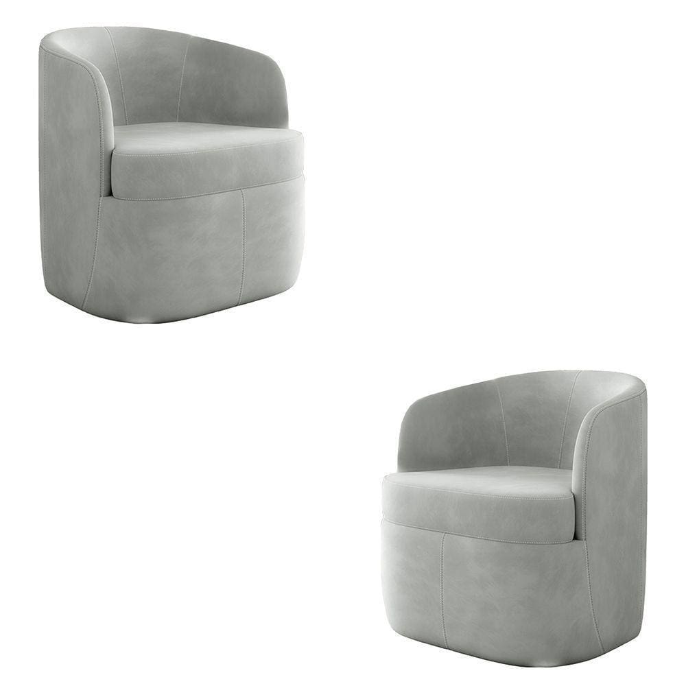 Kit 2 Poltronas Decorativas Bel Sala De Estar Base Giratória Veludo Cinza G33 - Gran Belo