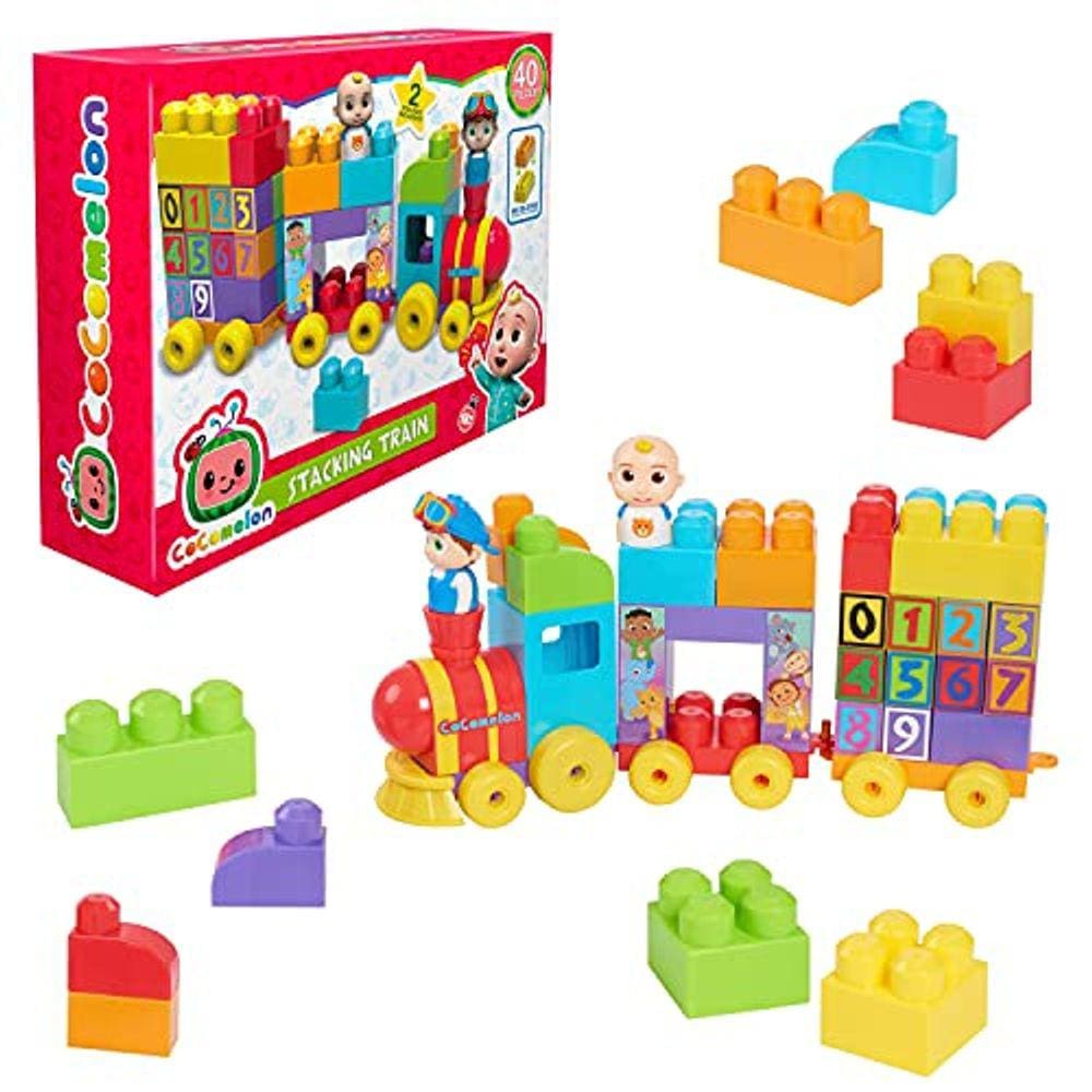 Conjunto de blocos de construção CocoMelon Stacking Train, 40 peças, inclui JJ e Tomtom