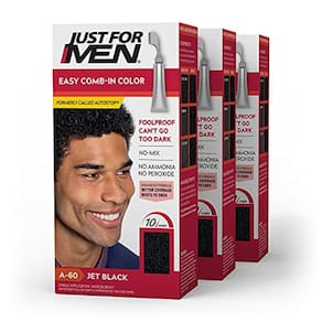 Easy Comb-In Jet Black, tintura de cabelo masculina A-60, pacote com 3