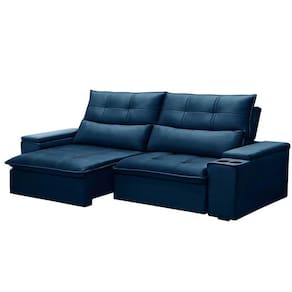 Sofá Retrátil Reclinável 3 Lugares 230Cm Moritz F05 Veludo Azul