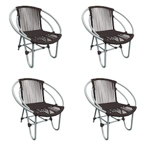 Kit 4 Cadeiras Decorativa Julia Em Corda Náutica E Base Em Alumínio Cinza- Marrom - Cor: Marrom
