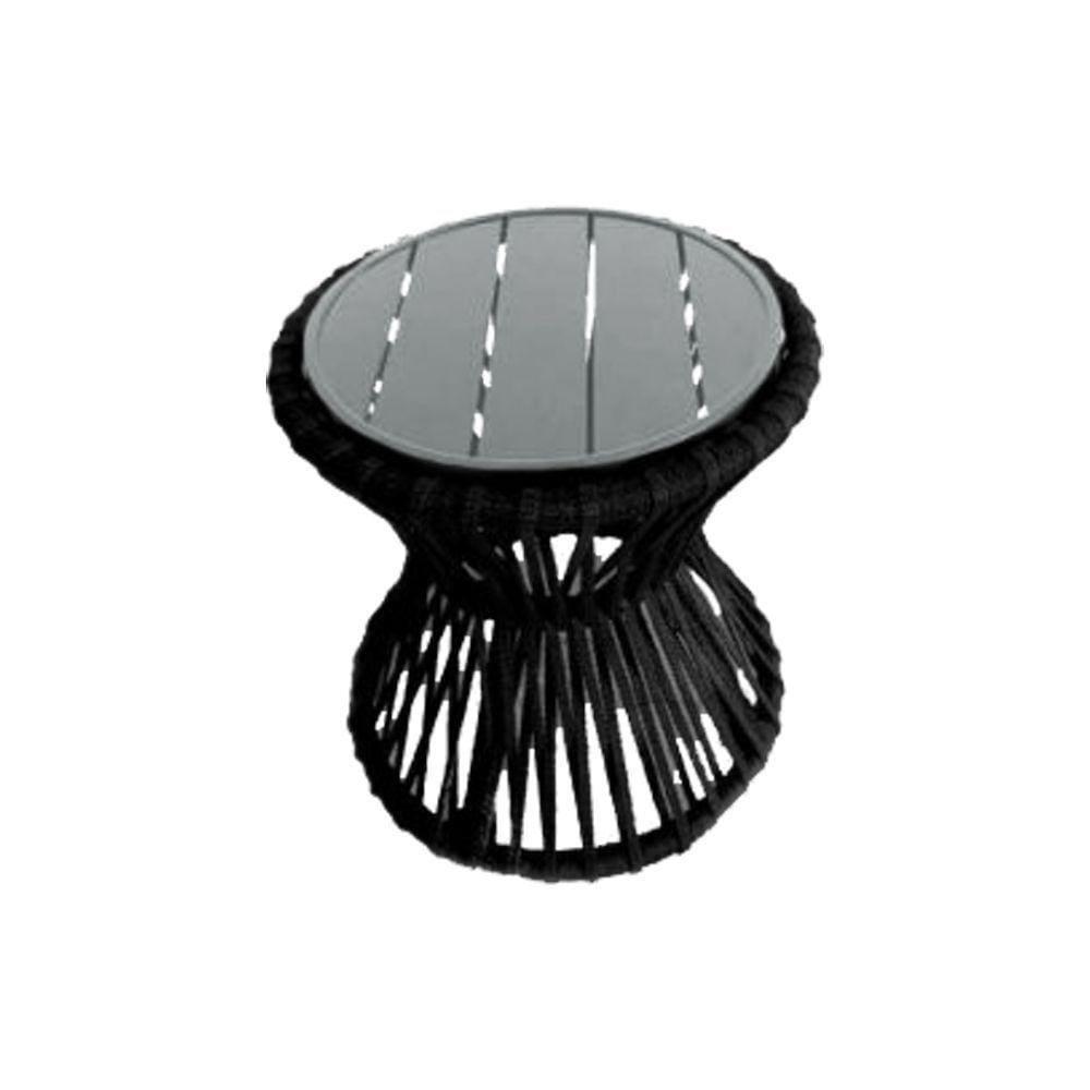 Mesa De Centro Sol Em Corda Náutica E Base Em Alumínio Cinza 50cm Preta - Cor: Preto