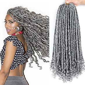 Cabelo de crochê Faux Locs Straight Goddess Locs de 16" com pontas encaracoladas — cinza misto