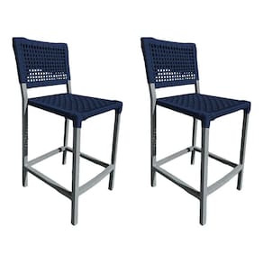 Kit 2 Banquetas França Em Corda Náutica E Base Em Alumínio Cinza Para área Gourmet Azul Marinho Azul