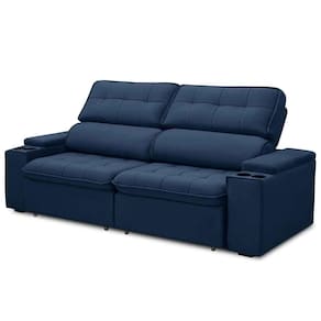 Sofá Retrátil Reclinável 3 Lugares 230Cm Ginevra F05 Veludo Azul