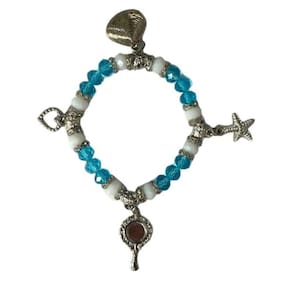 Pulseira Iemanjá Azul E Branca 8 Mm Cristal E Silicone