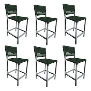 Kit 6 Banquetas França Em Corda Náutica E Base Em Alumínio Cinza Para área Gourmet Verde Musgo Verde