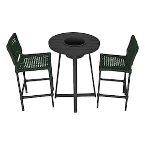 Conjunto Bistrô Champanheira Tampo Ripado E 2 Banquetas França Corda Náutica Verde Musgo Verde