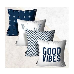 Kit 4 Capas de Almofada Good Vibes Branco e Azul - 45x45cm