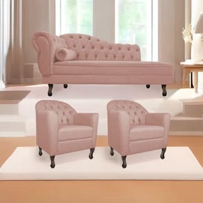 Kit Diva Recamier Diana 140cm Lado Direito e 02 Poltronas Julia Suede Rosê