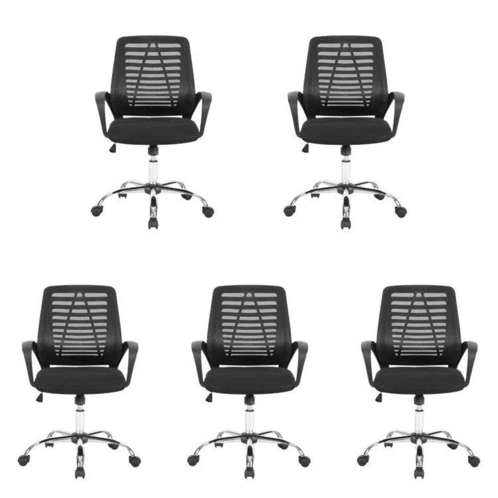 Kit 5 Cadeiras para Escritório Diretor Tela Mesh Toronto Preto