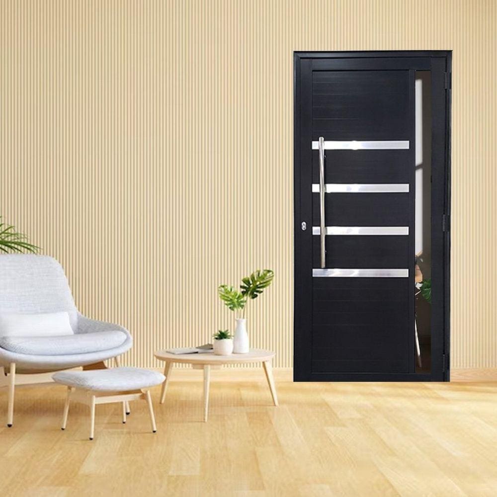 Porta Lambril de Alumínio 210 x 90cm com Puxador Friso e Visor Linha 30 Lado Esquerdo Preto
