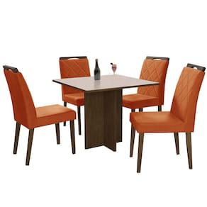 Mesa de Jantar Los Angeles 120x80cm com 4 Cadeiras Minas Plac Cor Canela Off White com Tecido Cobre