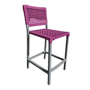 Banqueta França Em Corda Náutica E Base Em Alumínio Cinza Para área Gourmet Rosa - Cor: Rosa