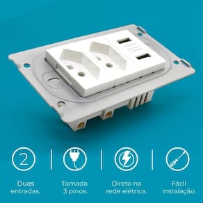 Tomada USB com Espelho 4x2 2 Entradas USB Bivolt - VALECOM