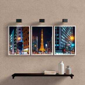 Kit 3 Quadros Noite em Paris 24x18cm Madeira Preta