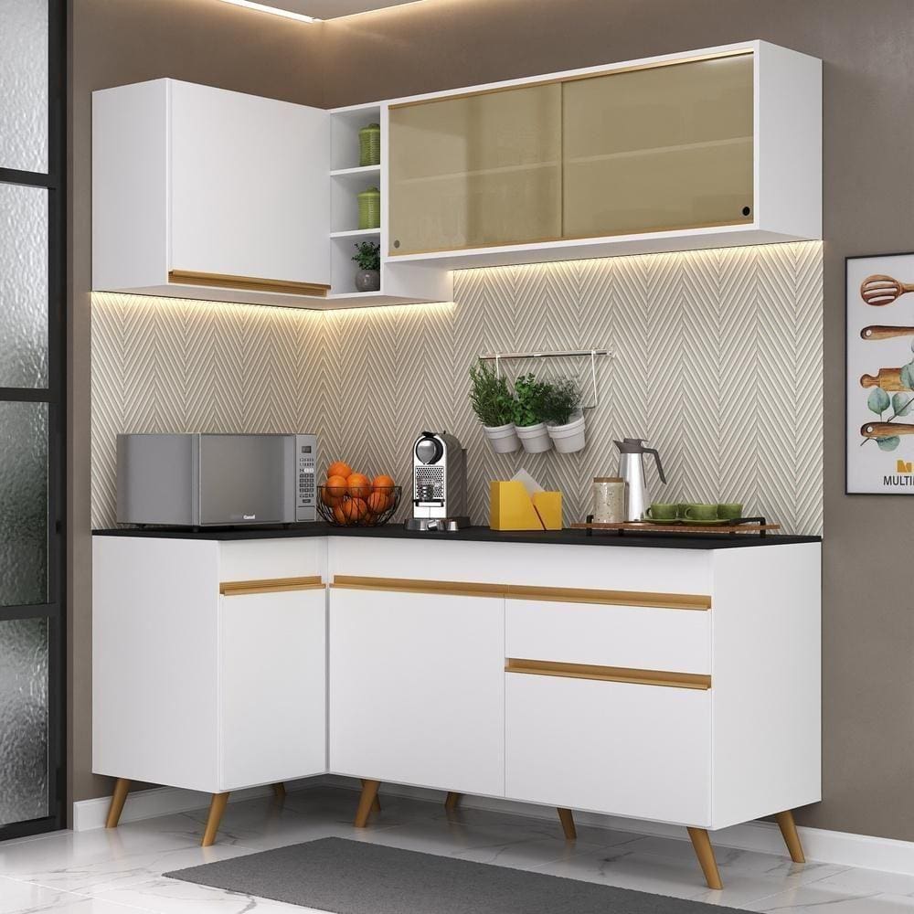 Cozinha Compacta De Canto Veneza Gw Mp2056 Com Armário E Balcão Branca